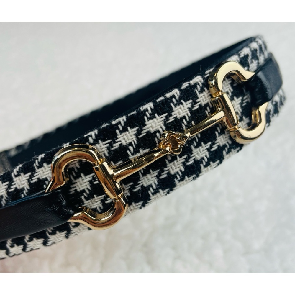 (NWOT) Handmade Black/White/Gold Houndstooth Horse Bit Headband - Picture 10 of 12
